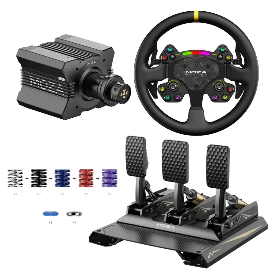 База Moza R12 V2 с рулем RS V2 и педалями CRP2 Performance Kit