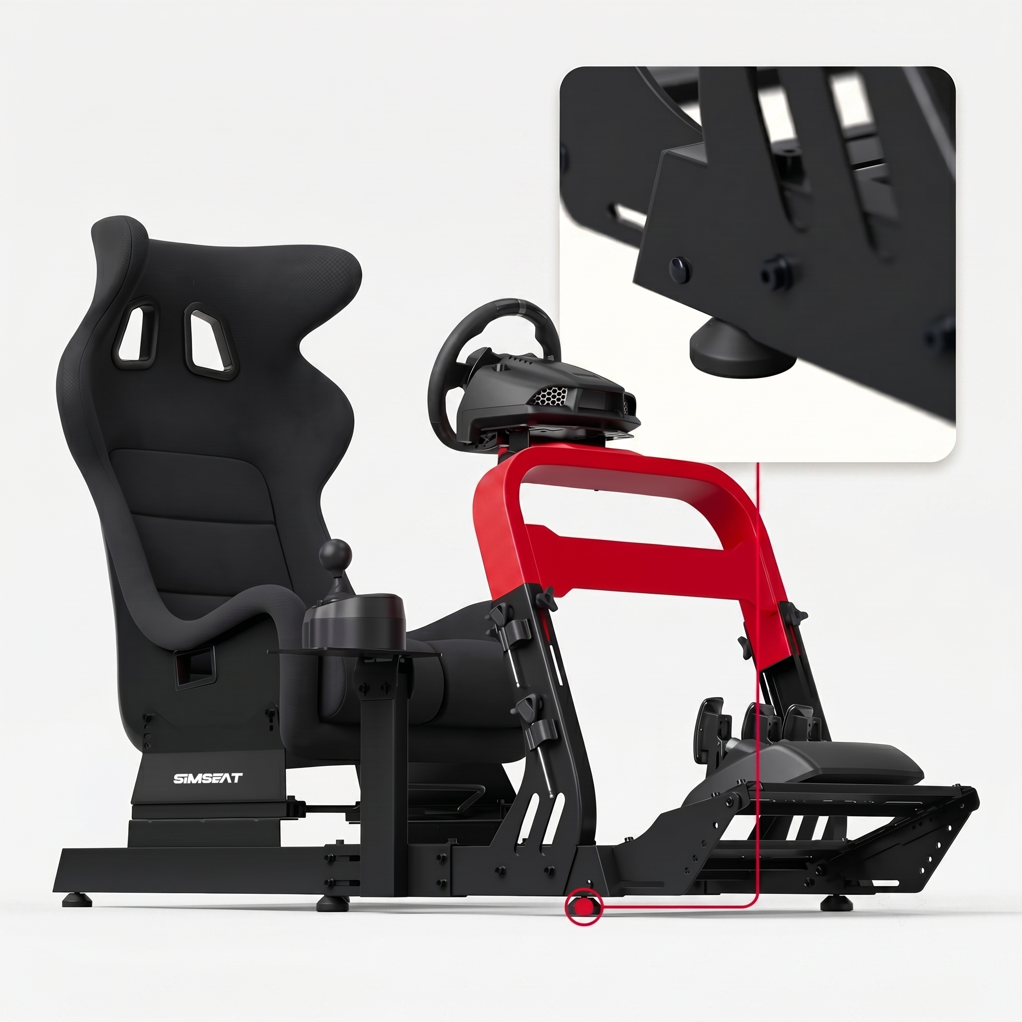 Simseat GTS Кокпит для симрейсинга, черно-красный опоры с резиновым вкладышем