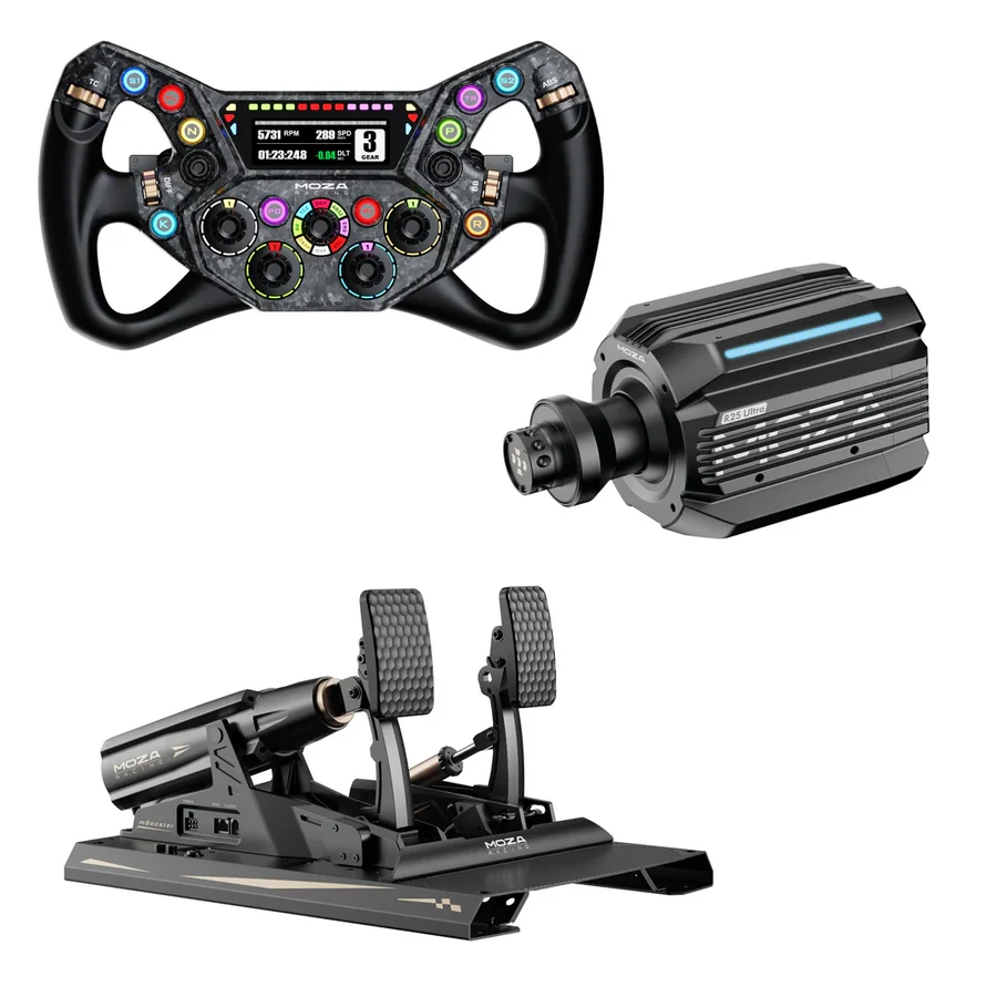 Moza R25 Ultra с рулем Ks Pro и педалями mBooster Active Pedal Set