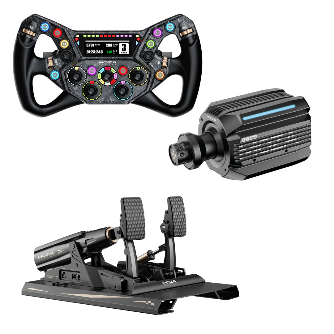 Moza R25 Ultra с рулем Ks Pro и педалями mBooster Active Pedal Set