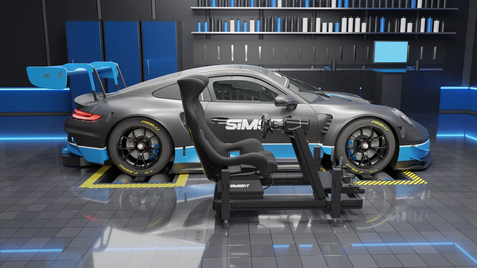 Кокпит Simseat EVO с ковшом BS01 и Porsche - вид сбоку